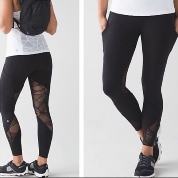 LULULEMON | RARE Black Lace Goal Crusher 7/8 Length Leggings Women’s Size 8 - Picture 1 of 16